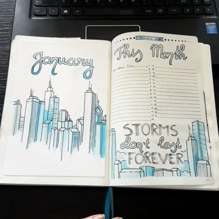 Ideas de portadas mensuales de Bullet Journal para enero