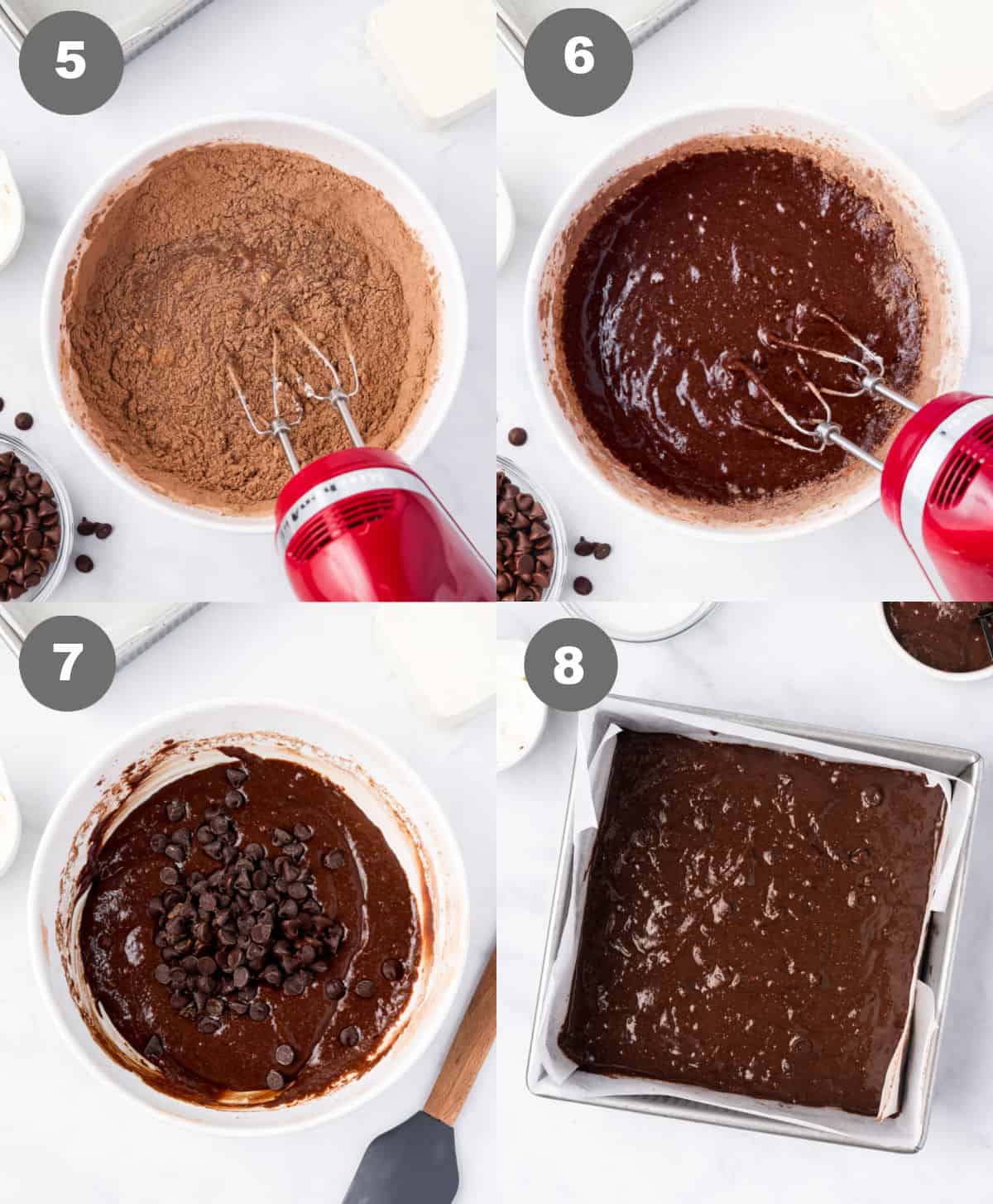 La masa de brownie se mezcla y se esparce en la sartén.