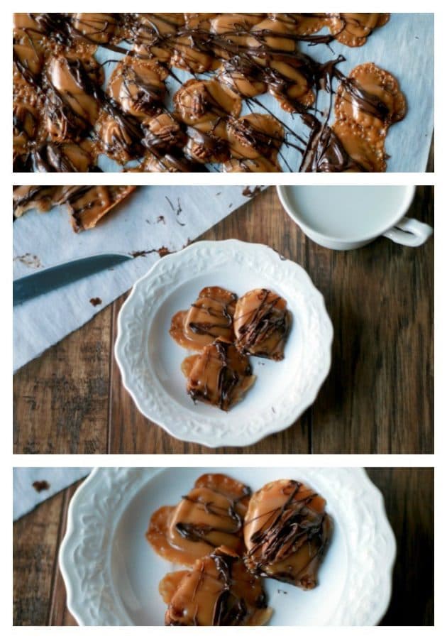 Caramelo de tortuga de chocolate en un tazón blanco.