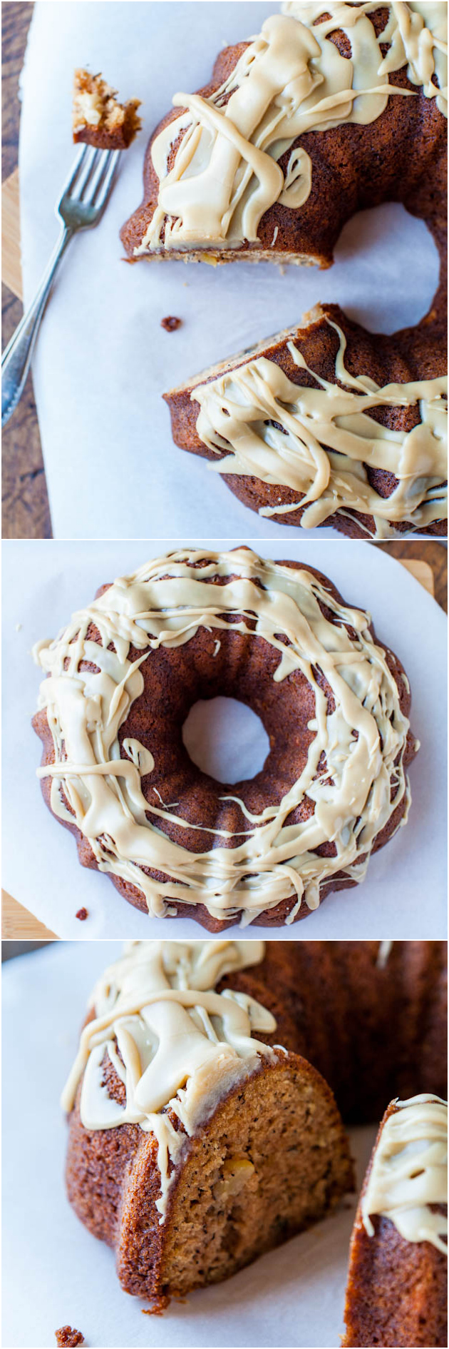 Tarta de manzana y plátano especiada con glaseado de caramelo y vainilla: ¡la tarta de manzana se combina con el pan de plátano con un glaseado para morirse! El mejor de todos.