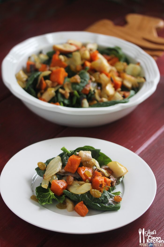 Ensalada templada con vinagreta de miel y nueces