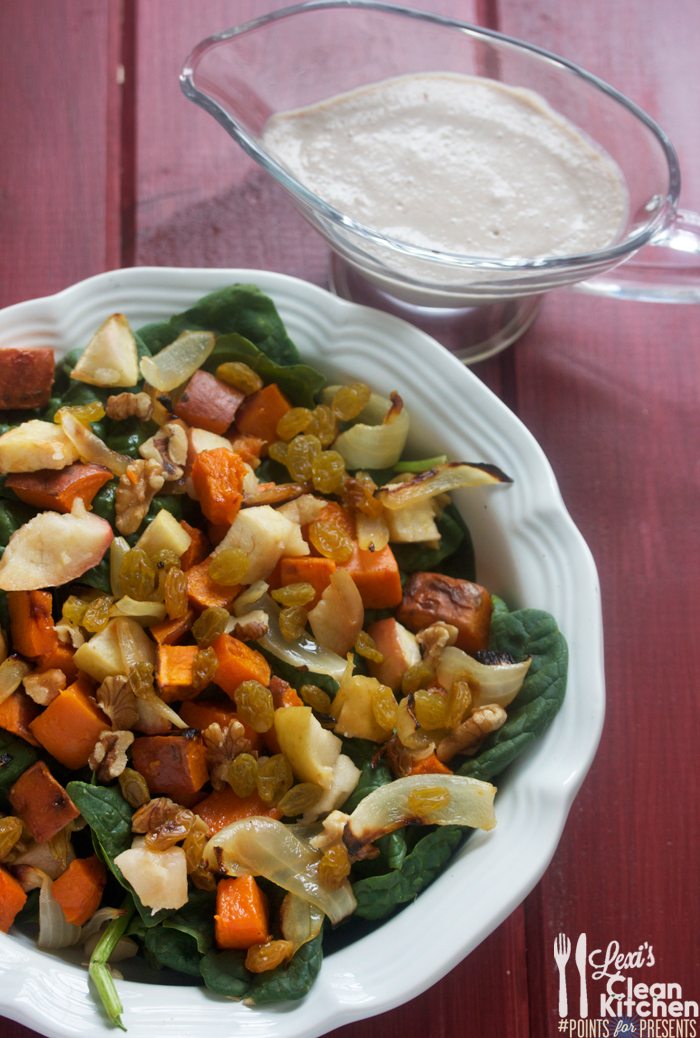 Ensalada templada con vinagreta de miel y nueces