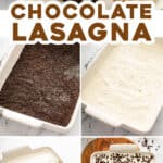 pin para lasaña de chocolate con fotos de los pasos de la receta